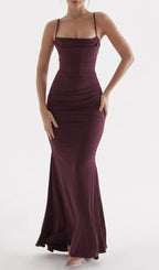 Dark Cherry Corset Maxi Dress Flowering Girl