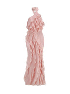 Kora Pink Halter Ruffle Maxi Dress Flowering Girl
