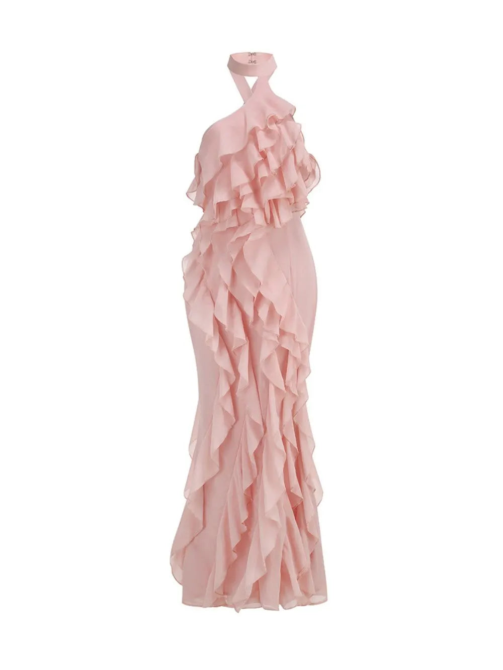 Kora Pink Halter Ruffle Maxi Dress Flowering Girl