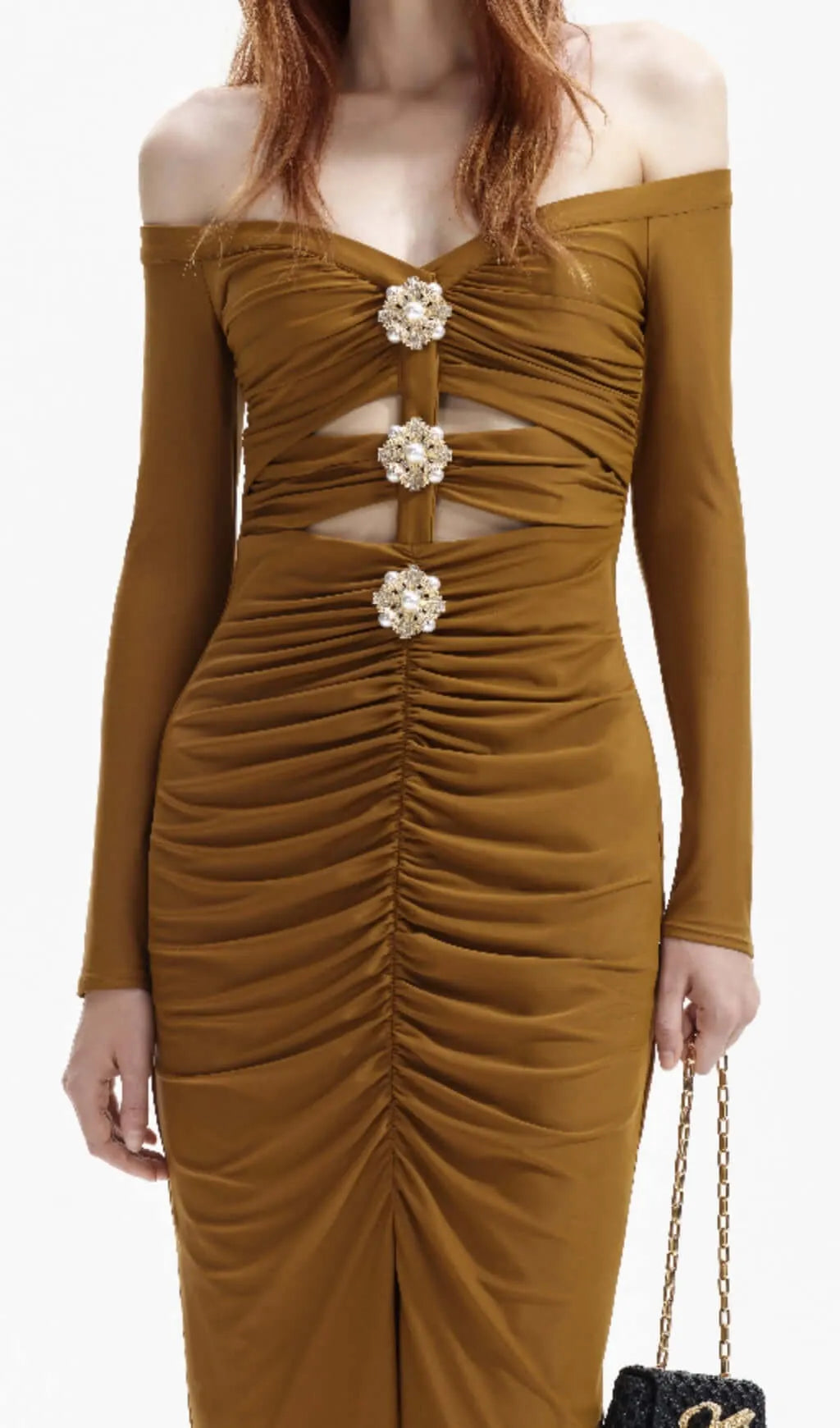 Bora Coffee Cutout Long Sleeve Midi Dress Flowering Girl