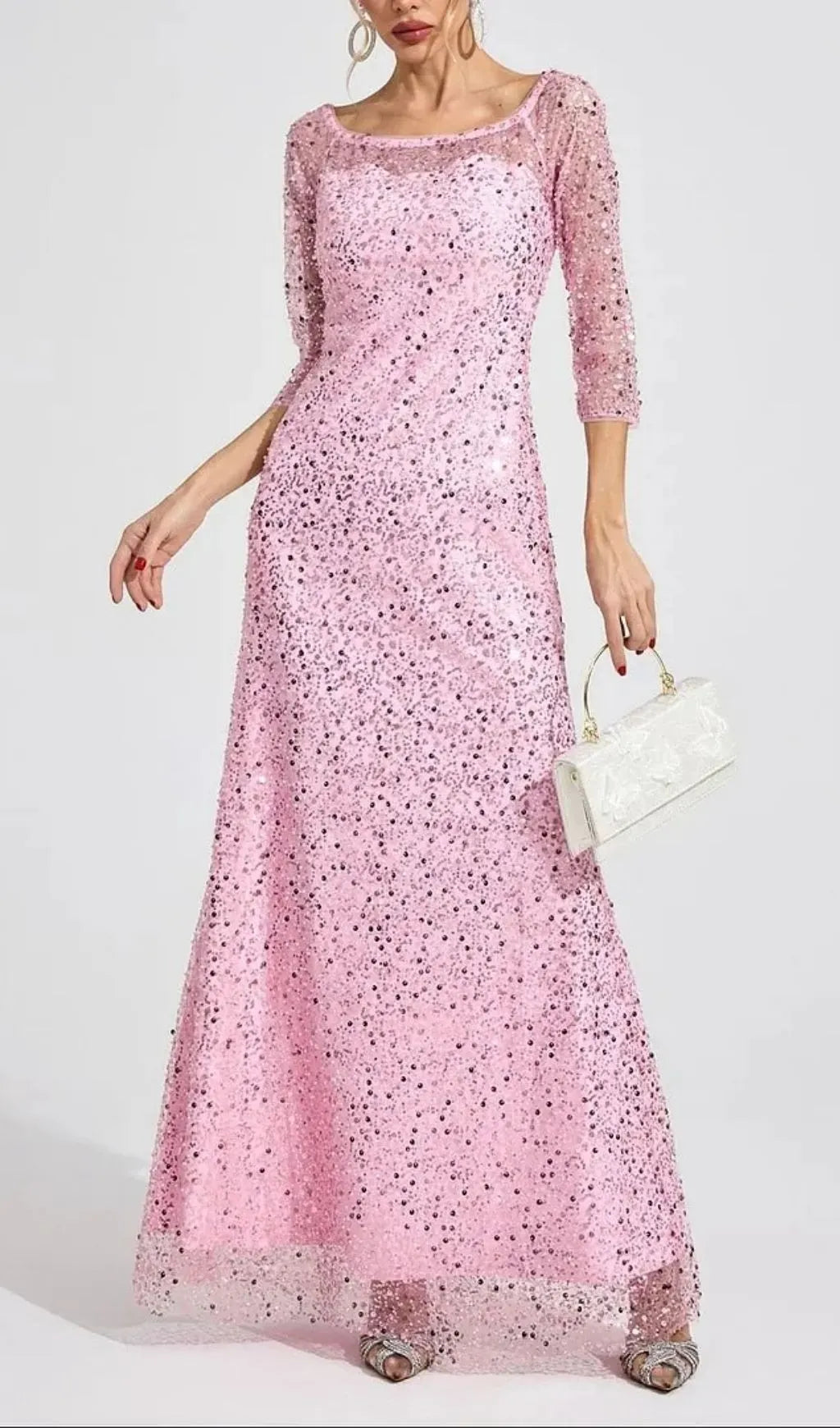 Sarah Pink Diamond Embellished Tulle Maxi Dress Flowering Girl