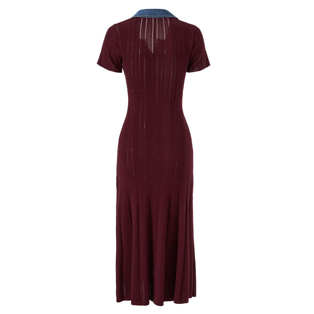 Burgundy Ribbed Knit A-Line Dress Flowering Girl