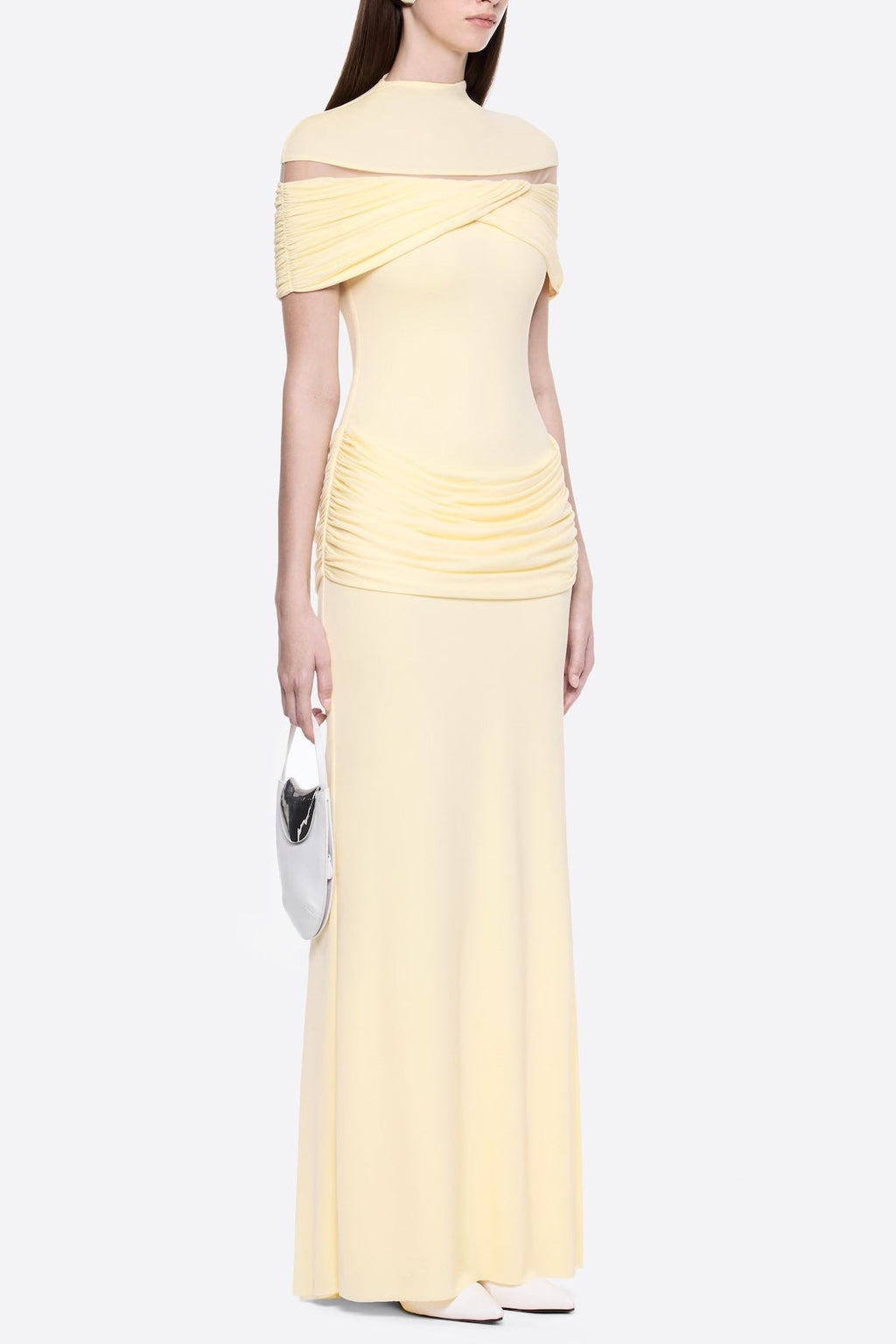 Megan Ruched Knit Patchwork Maxi Dress In Yellow Flowering Girl