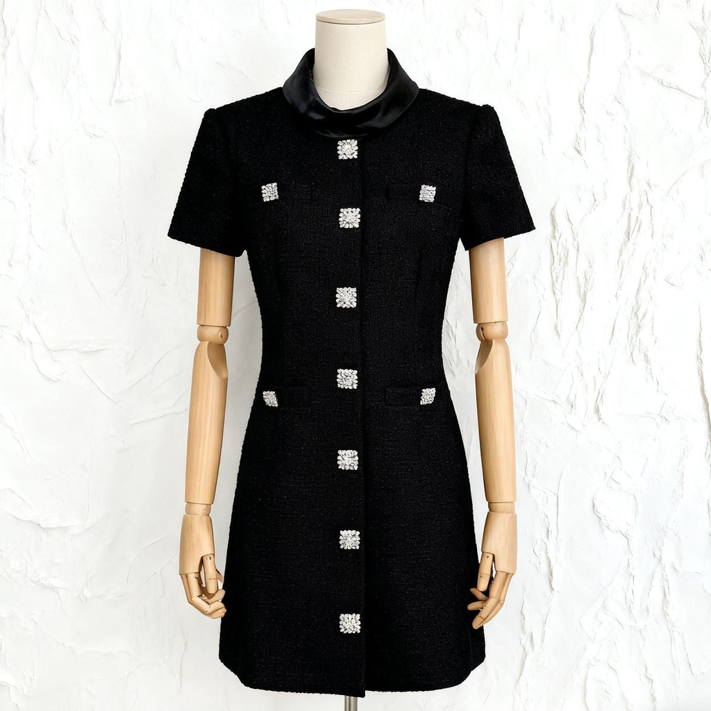 Tabitha Boucle Collared Tweed Mini Dress In Black Flowering Girl