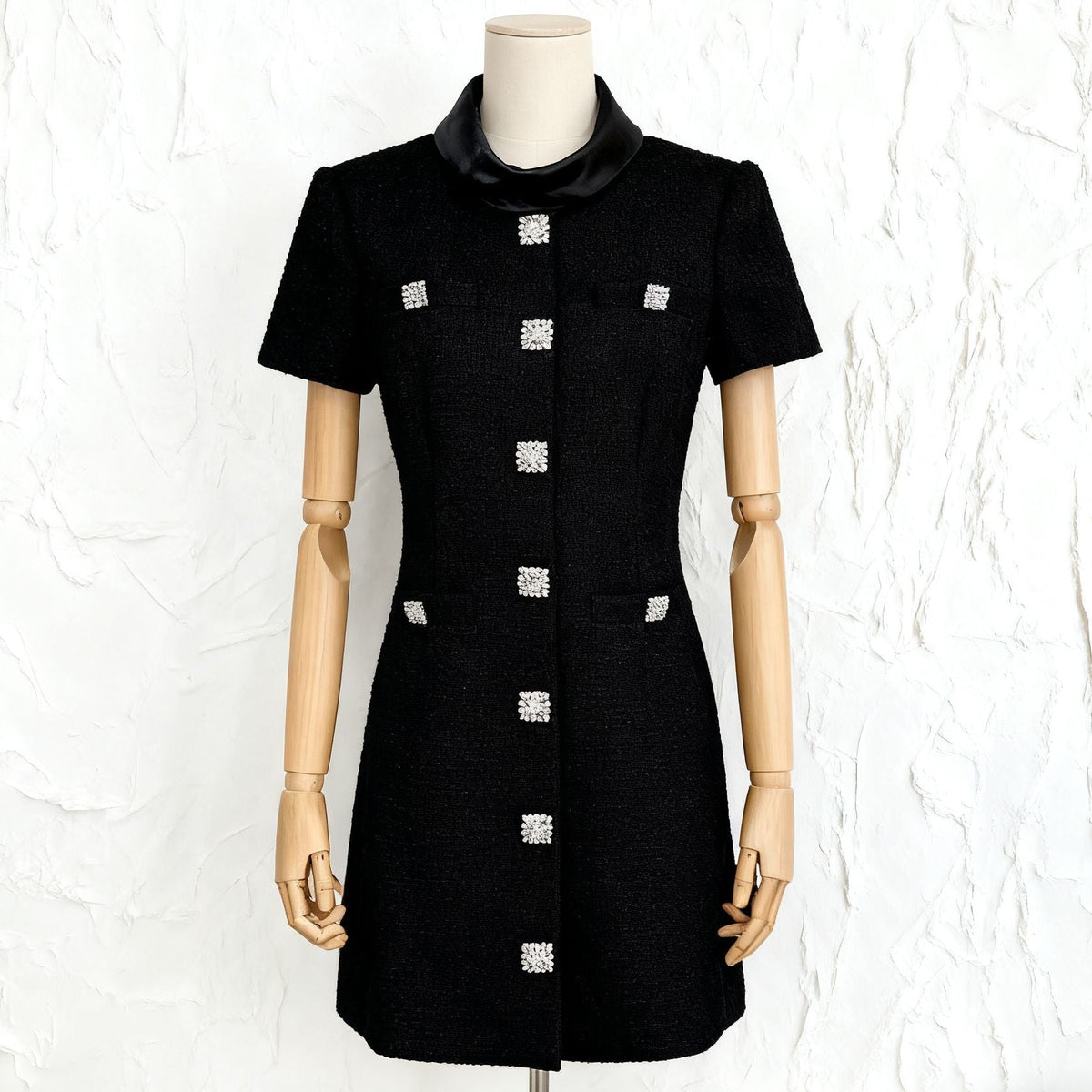 Tabitha Boucle Collared Tweed Mini Dress In Black Flowering Girl