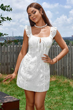Fly Sleeve Jacquard Tie Front Mini Dress Flowering Girl