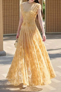 Jennifer Lace Flower Embellished Maxi Dress In Yellow Flowering Girl