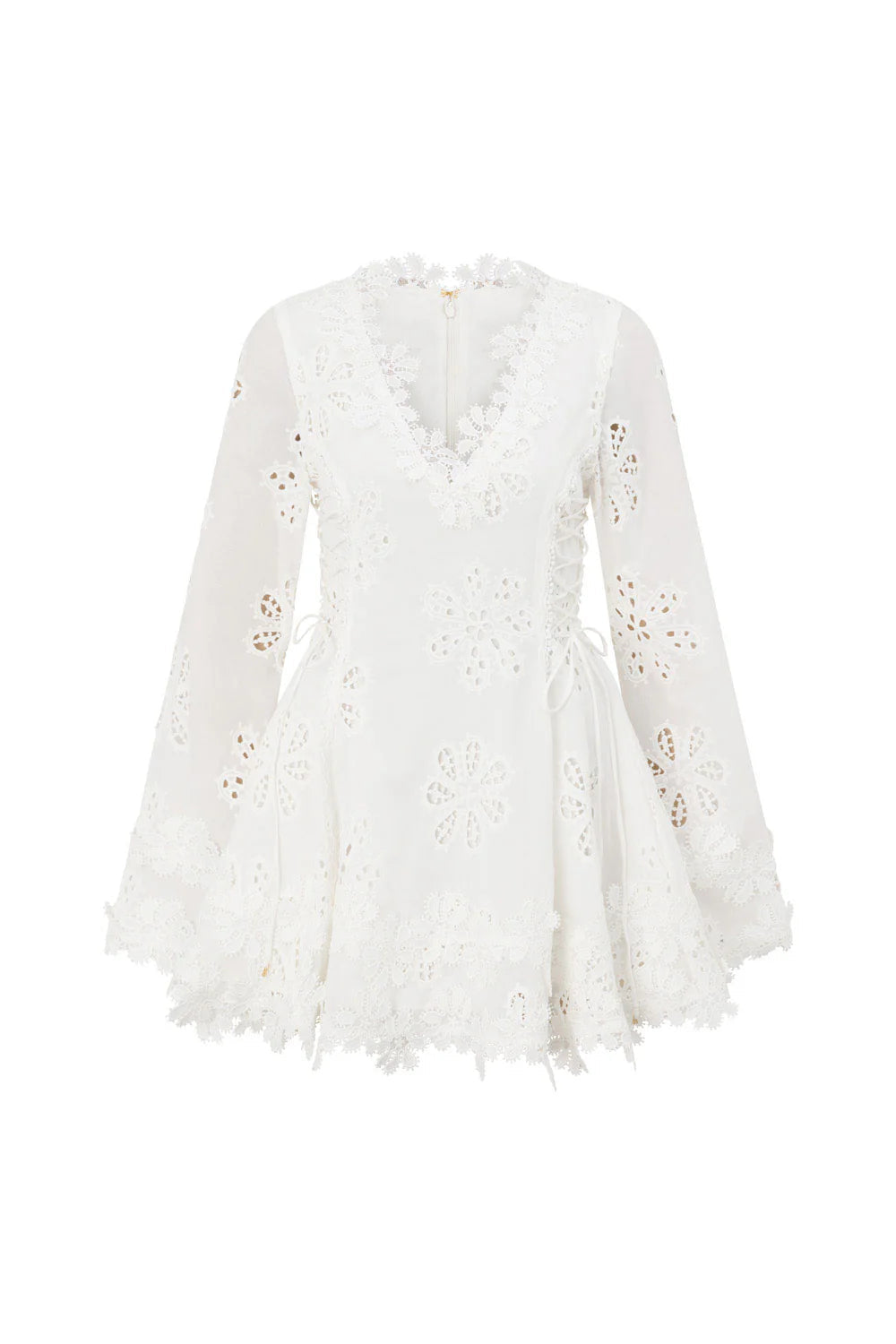 Flower Embroidery Hollow Mini Dress In White Flowering Girl
