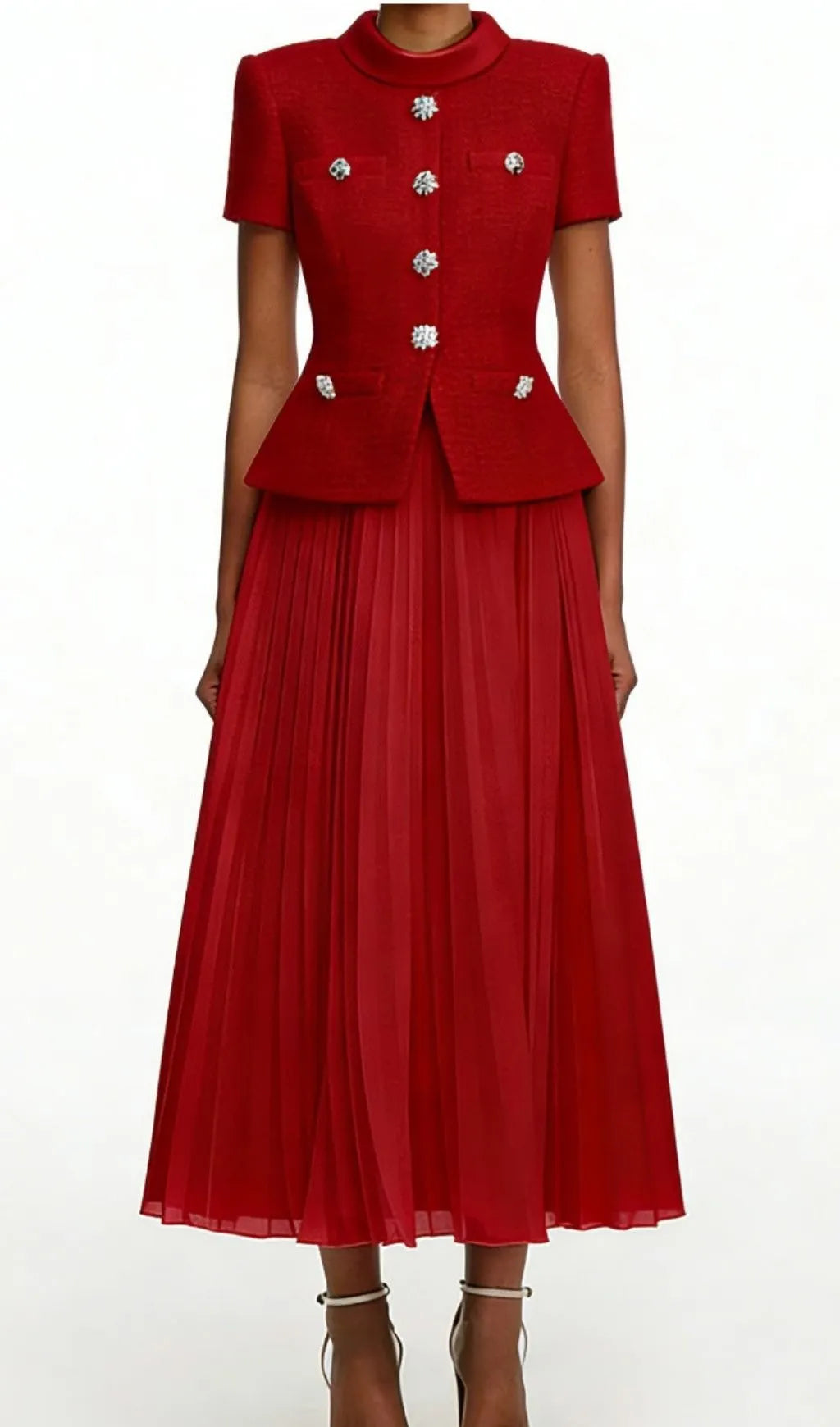 Keili Red Pleated Two-Piece Set Flowering Girl