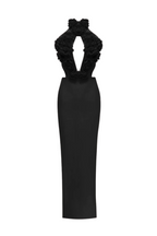 Datherine Floral Appliqué Halter Maxi Bandage Dress - Black Flowering Girl