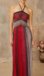 Ulysse Red Metallic Knit Halterneck Maxi Dress Flowering Girl