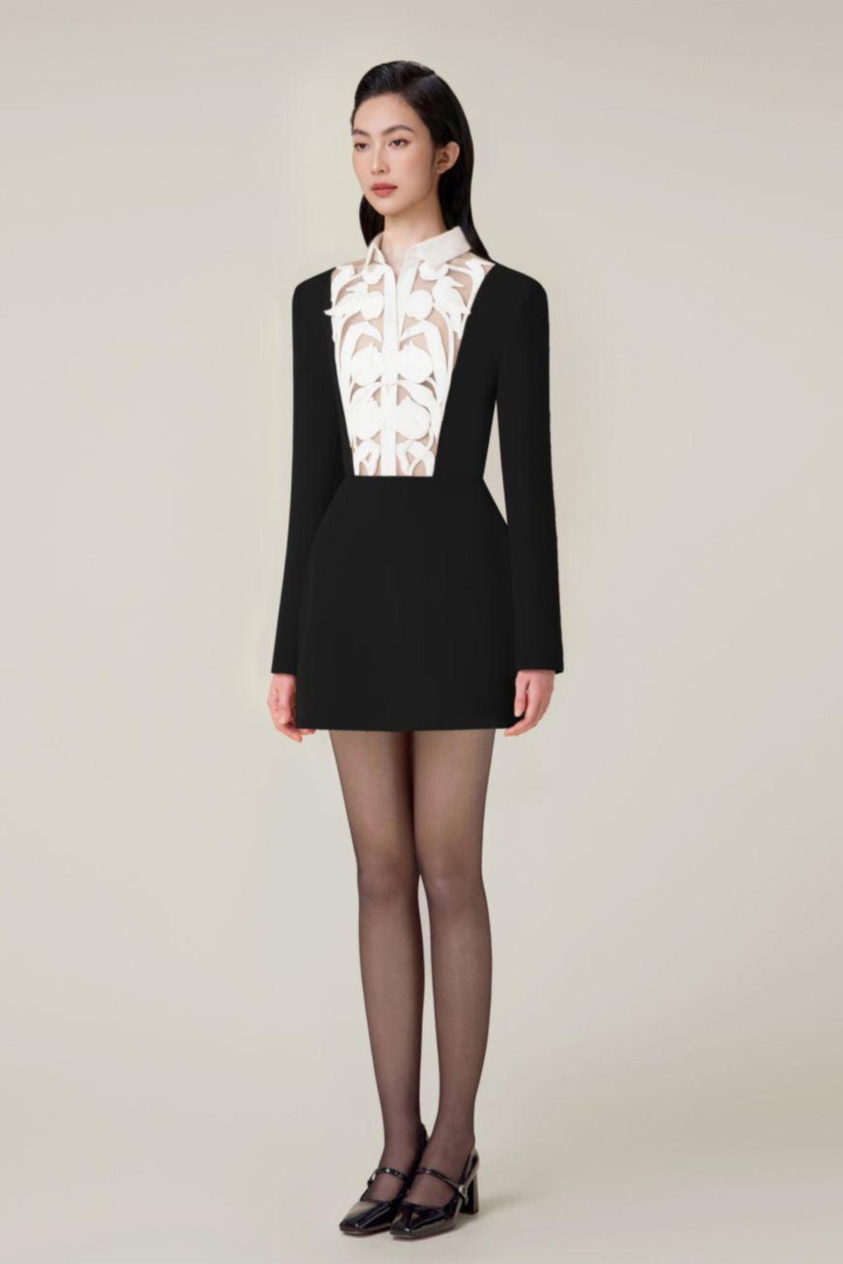 Hollow a-Line Mini Dress In Black Flowering Girl