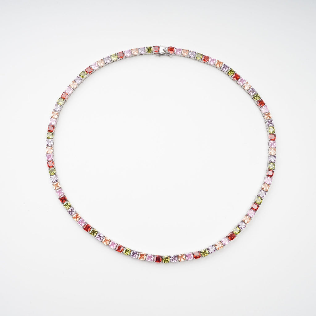 Avril Multicolor Square Cut Crystal Embellished Necklace Flowering Girl