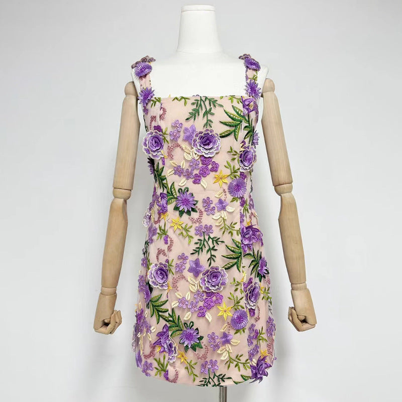 Fyodor Strappy Flower Embroidery Mini Dress Flowering Girl