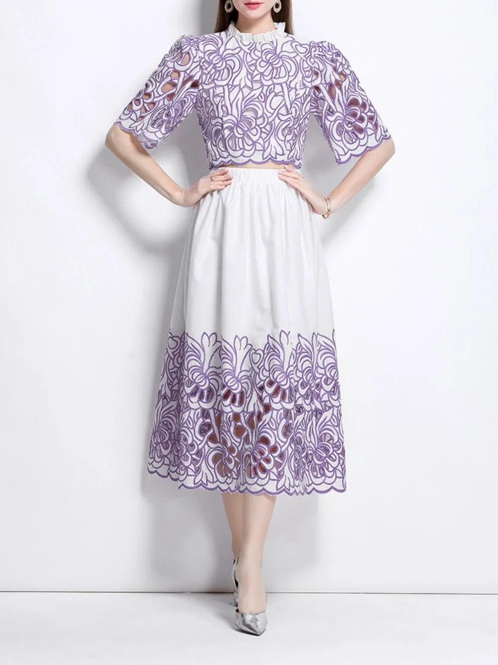 Mahira Purple Flower Embroidery Two-Piece Set Flowering Girl