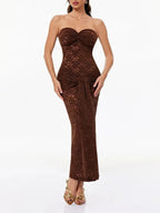 Roslen Strapless Twisted Lace Maxi Dress Flowering Girl