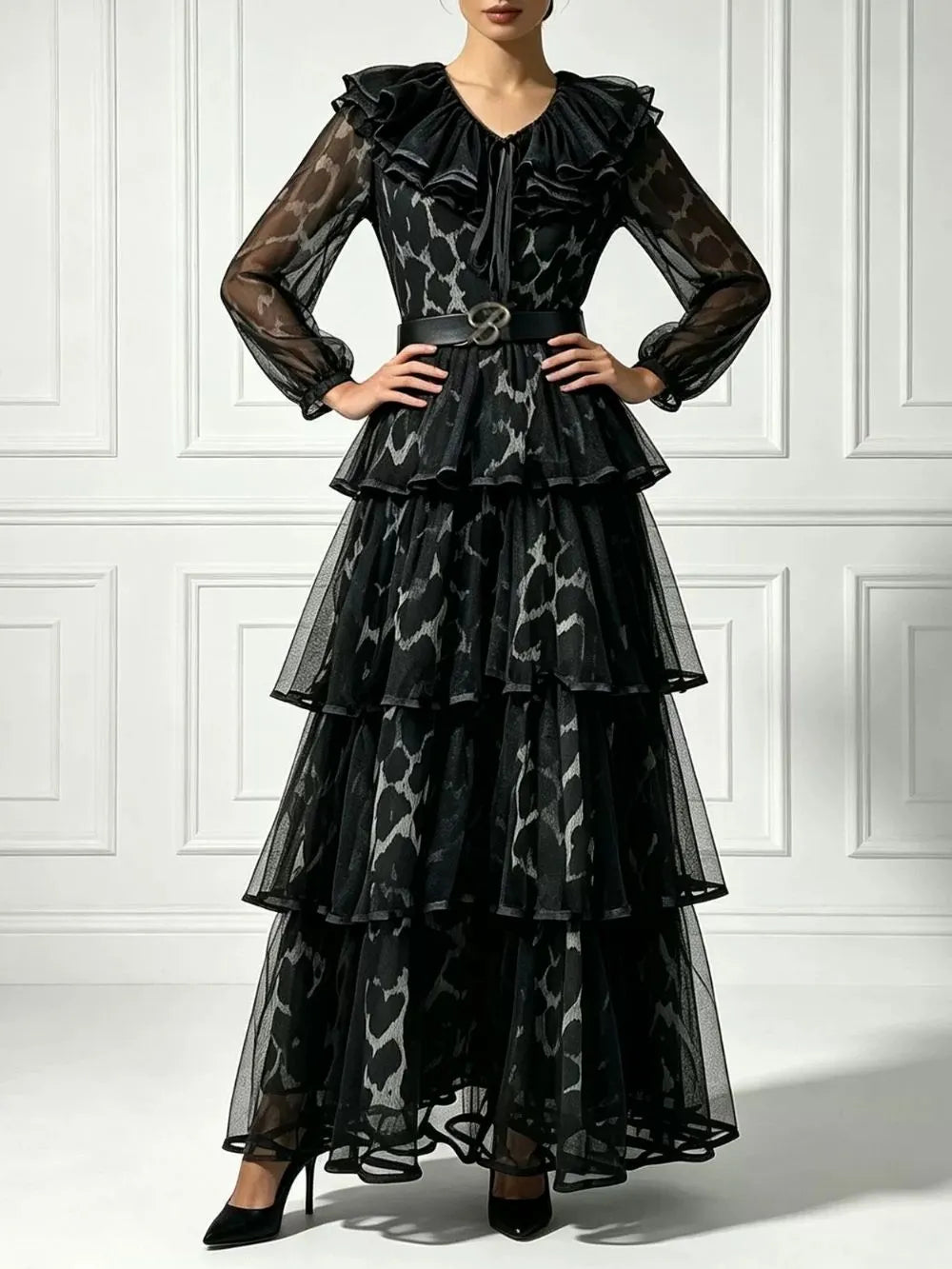 Margo Black Leopard Long Sleeve Maxi Dress Flowering Girl