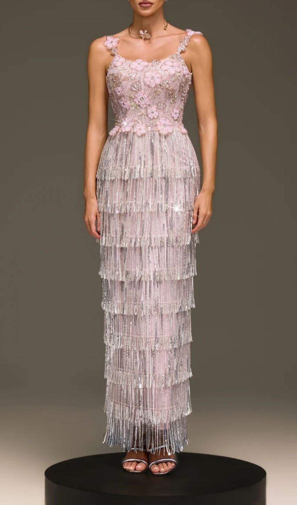 Heldris Fringe Sequin Flower Maxi Dress Flowering Girl