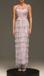 Heldris Fringe Sequin Flower Maxi Dress Flowering Girl