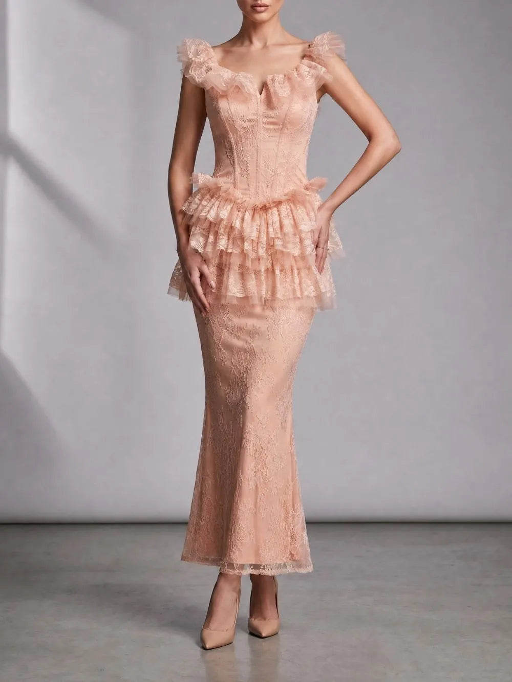 Ruffle Lace Maxi Dress Set Flowering Girl