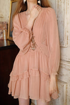 Jessica Champagne Pink Chiffon Rhinestone Embellished Mini Dress Flowering Girl