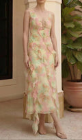 Jessie Tie Dye V-Neck Ruffle Tie-Up Midi Dress Flowering Girl