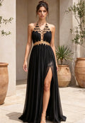 Black Chiffon A-Line Halter Evening Gown Flowering Girl