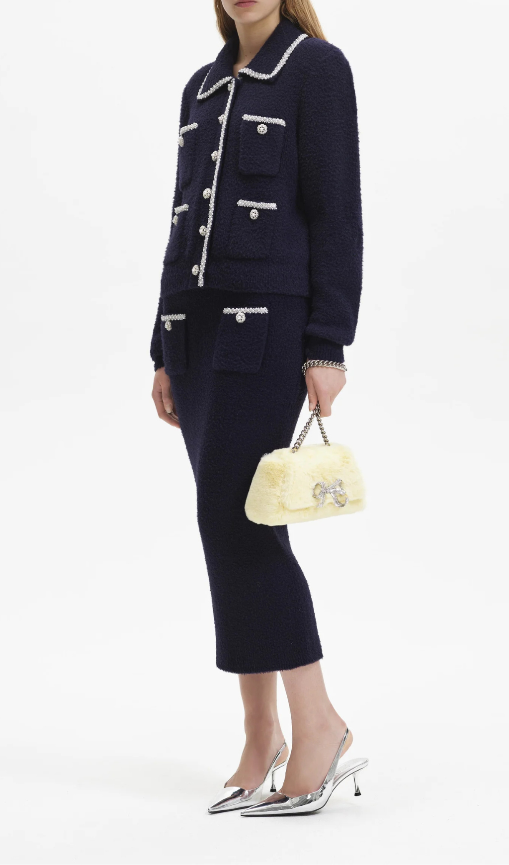 NAVY SOFT KNIT MIDI SKIRT Flowering Girl