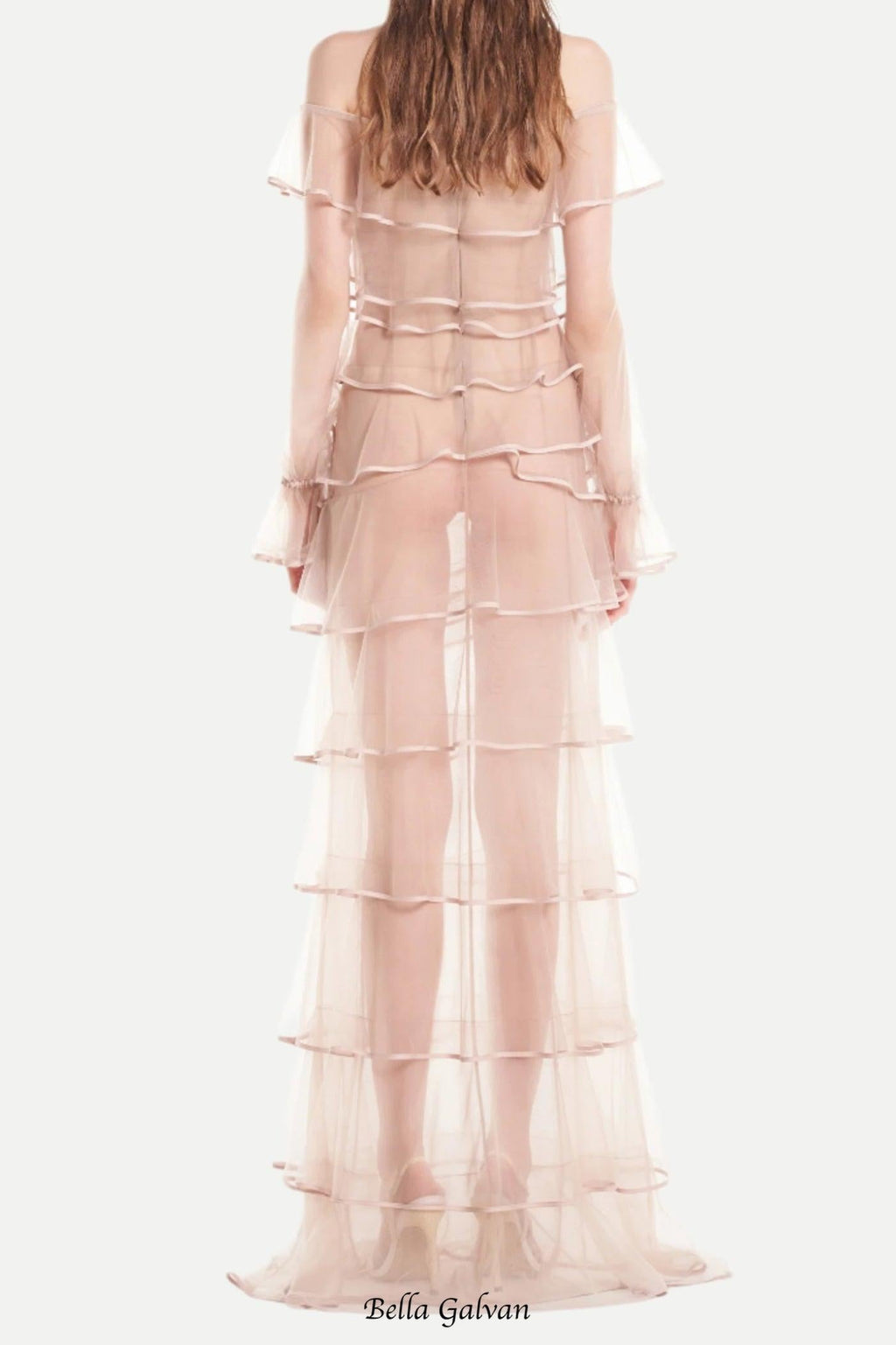 eudora floral inspired ruffle layer tulle gown in nude Flowering Girl