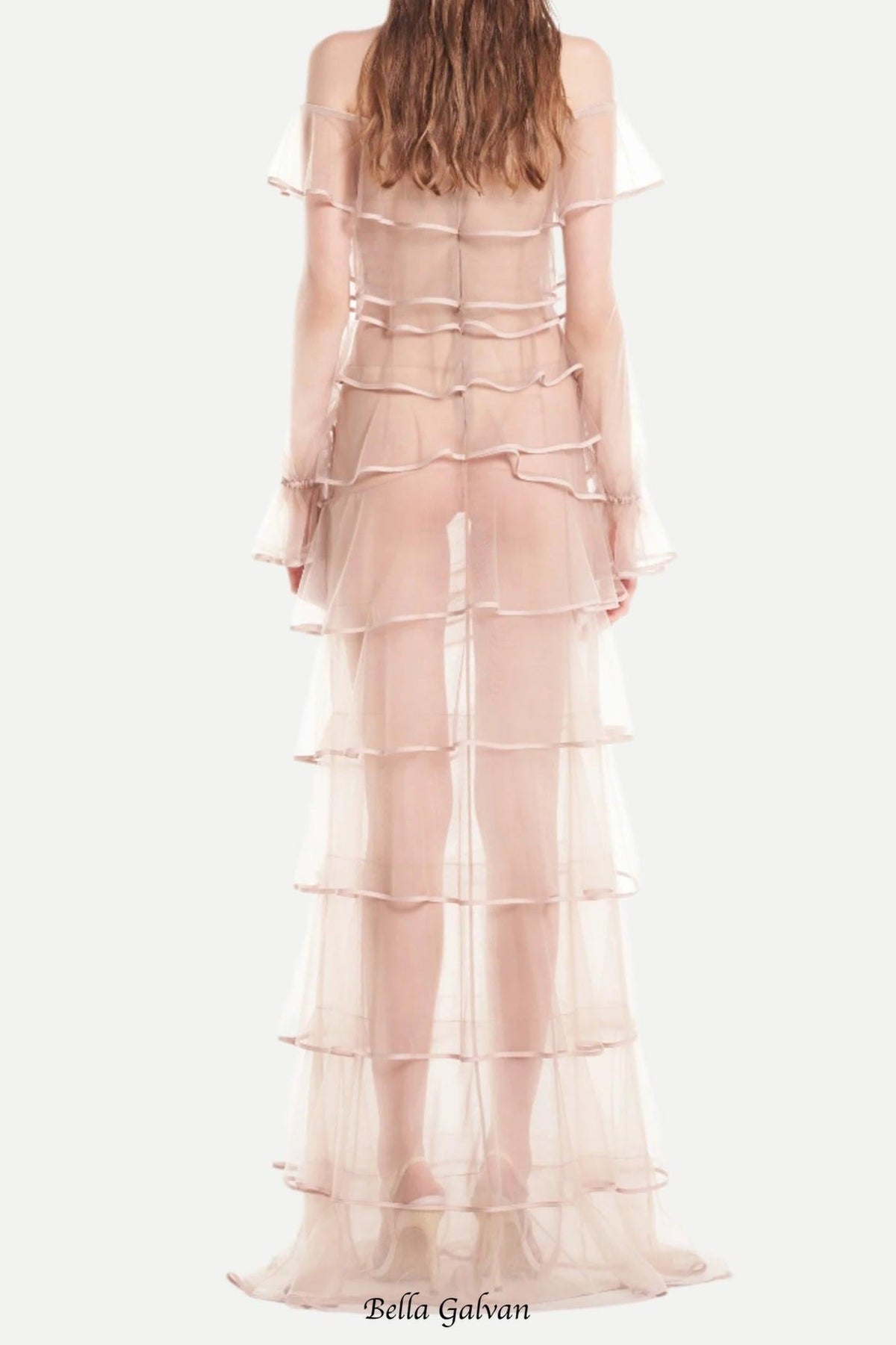 eudora floral inspired ruffle layer tulle gown in nude Flowering Girl