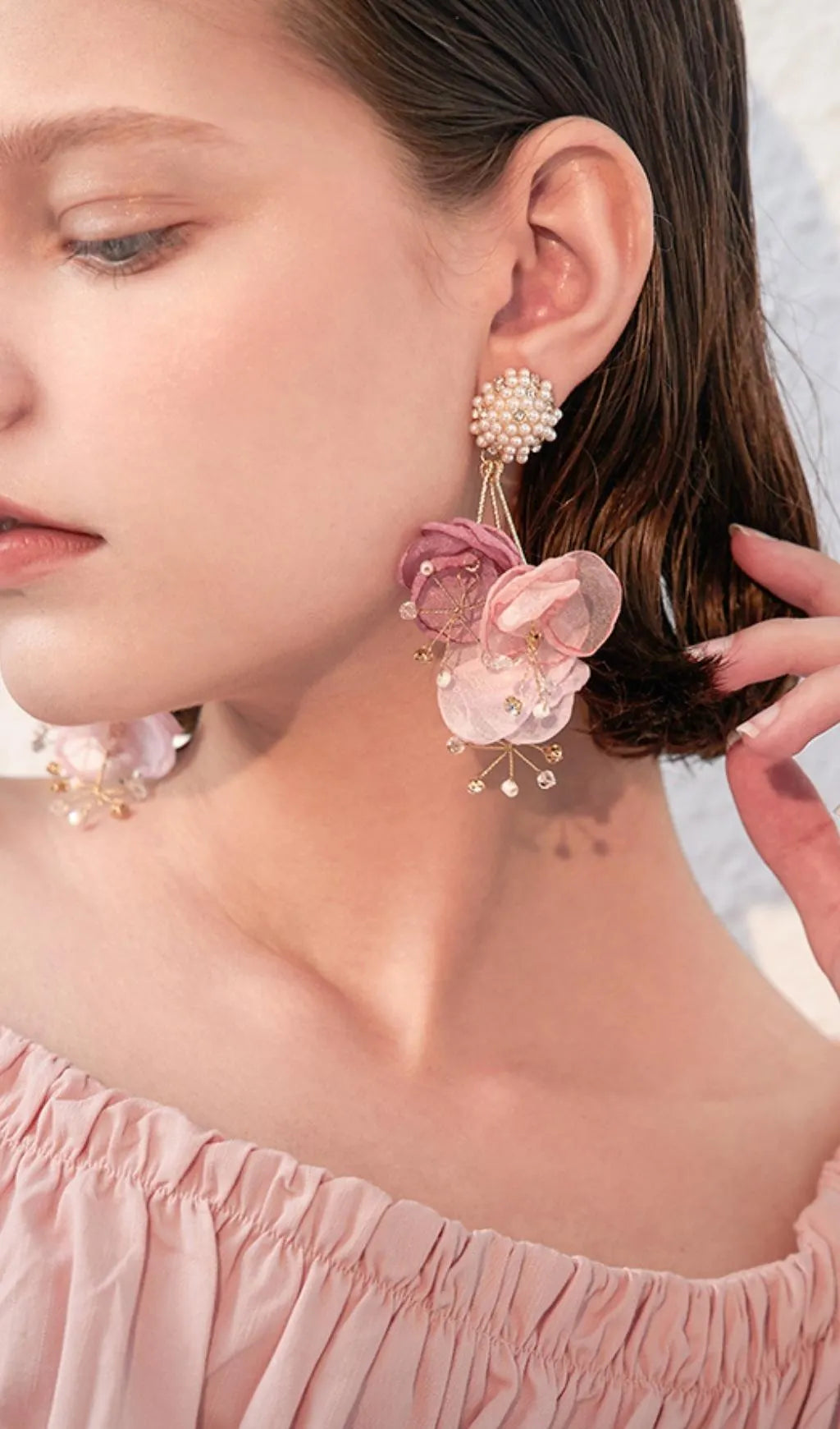 Alexia Pink Pearl Floral Earrings Flowering Girl