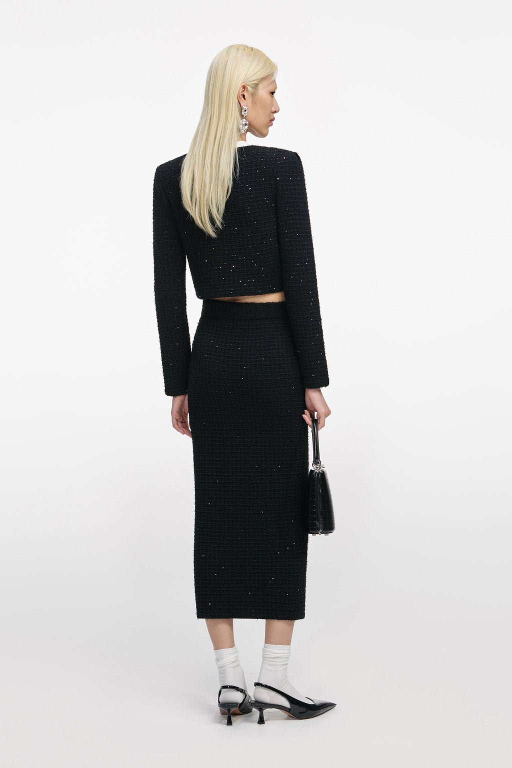 Black Floral Textured Knit Jacket Flowering Girl