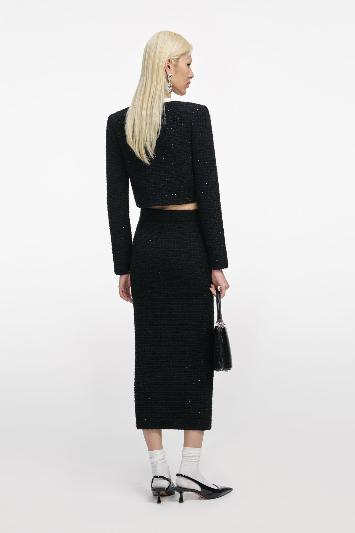 Black Floral Textured Knit Jacket Flowering Girl