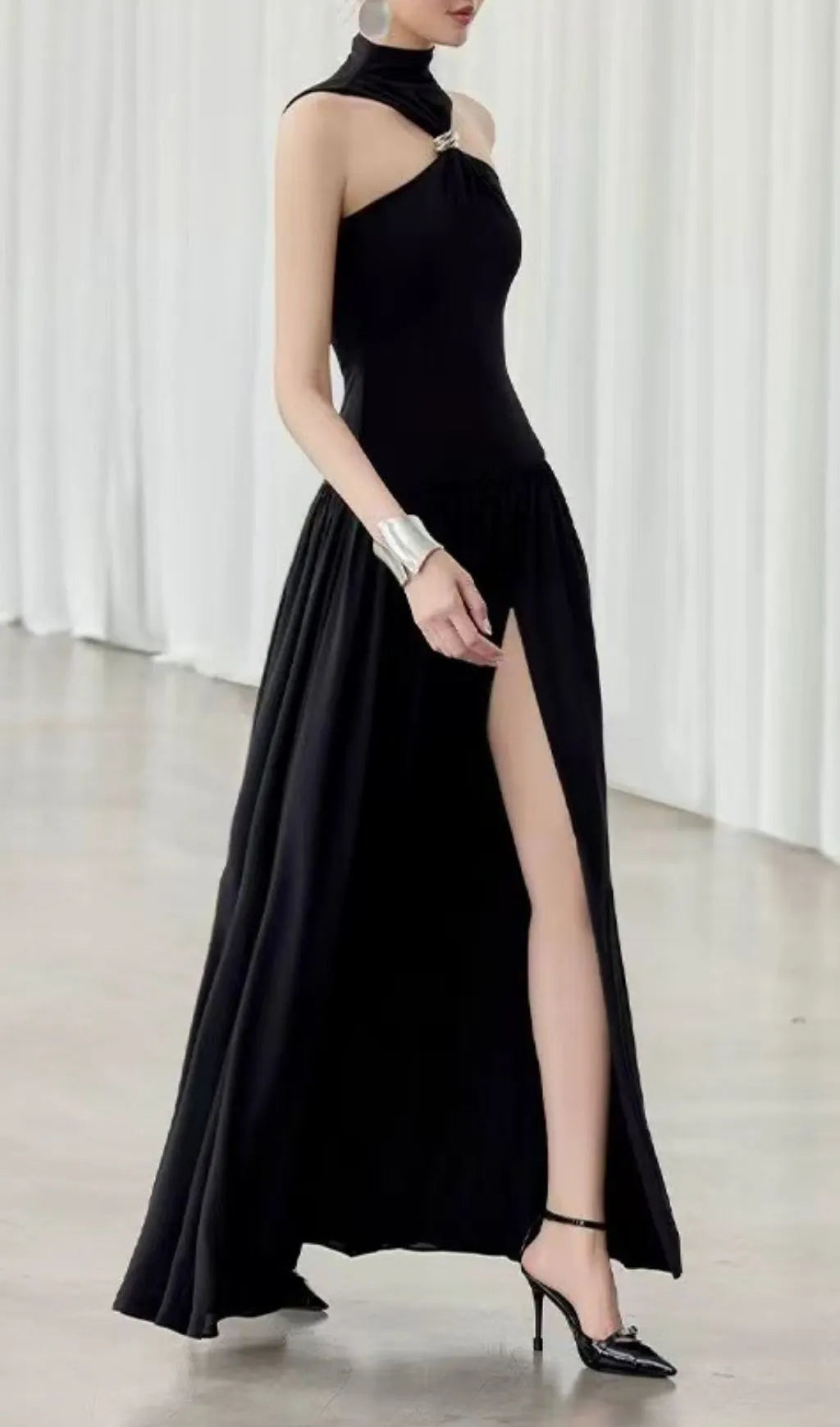 Kelley Black Halter Slit Maxi Dress Flowering Girl