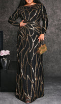 Beatha Black Sequin Long Sleeve Plus Size Maxi Dress Flowering Girl
