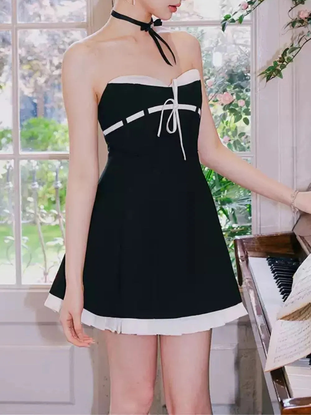 Malle Black Strapless Bow Mini Dress Flowering Girl
