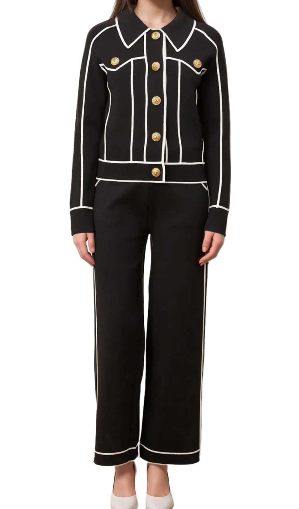 amity seven-button black piped-trim jacket Flowering Girl