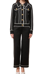amity seven-button black piped-trim jacket Flowering Girl