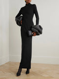 Rachel Black Ruffled Crystal-Embellished Crepe Mock-Neck Gown Flowering Girl