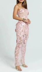 Strapless 3D Floral Mesh Maxi Dress Flowering Girl