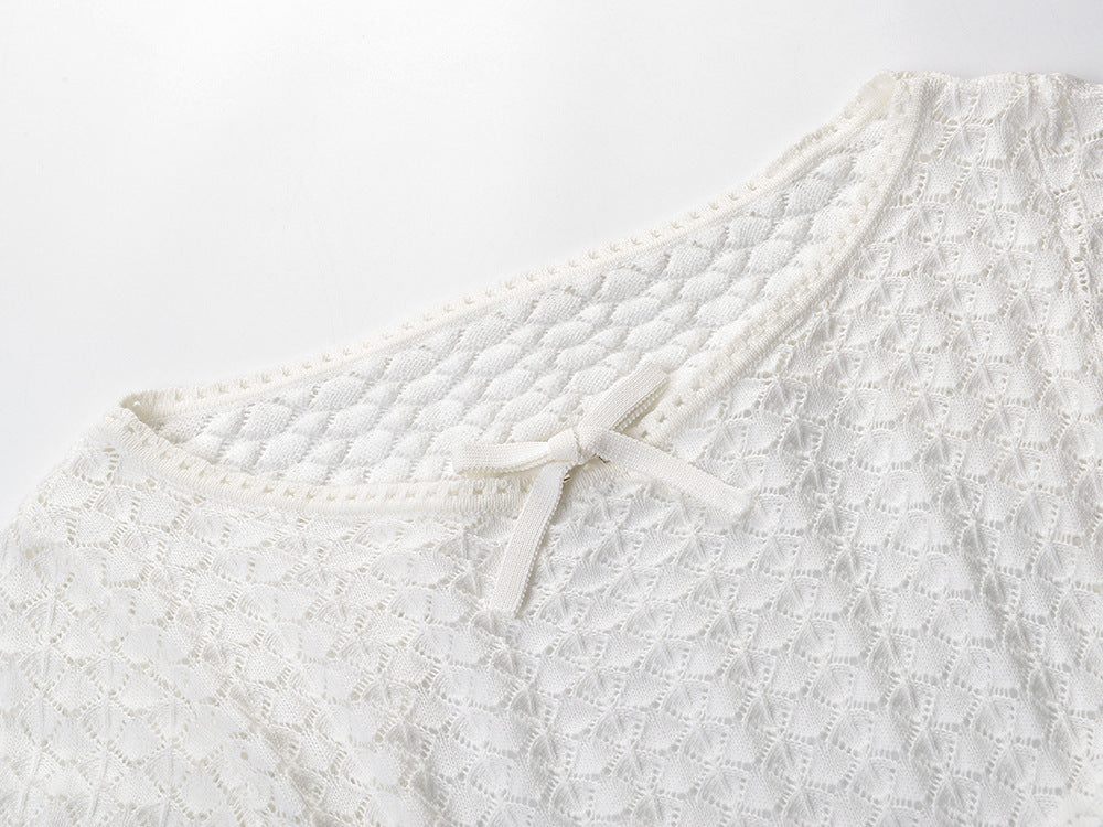 White Textured Knit Bodycon Dress Flowering Girl