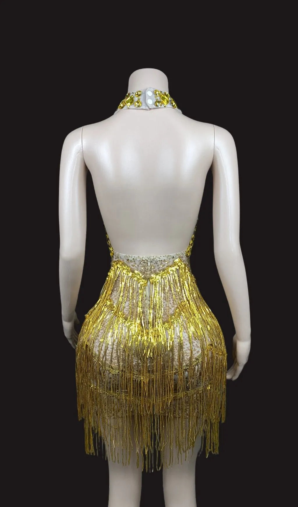 Elmarie Gold Backless Fringe Sequin Mini Dress Flowering Girl