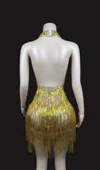 Elmarie Gold Backless Fringe Sequin Mini Dress Flowering Girl
