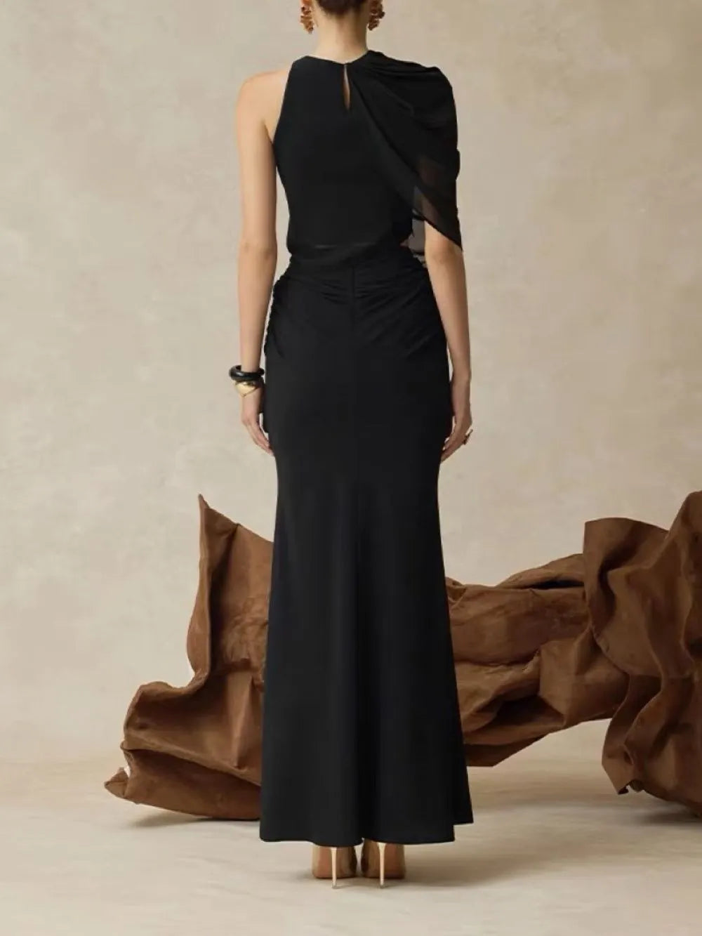 Maisy Black Ruched Maxi Dress Flowering Girl
