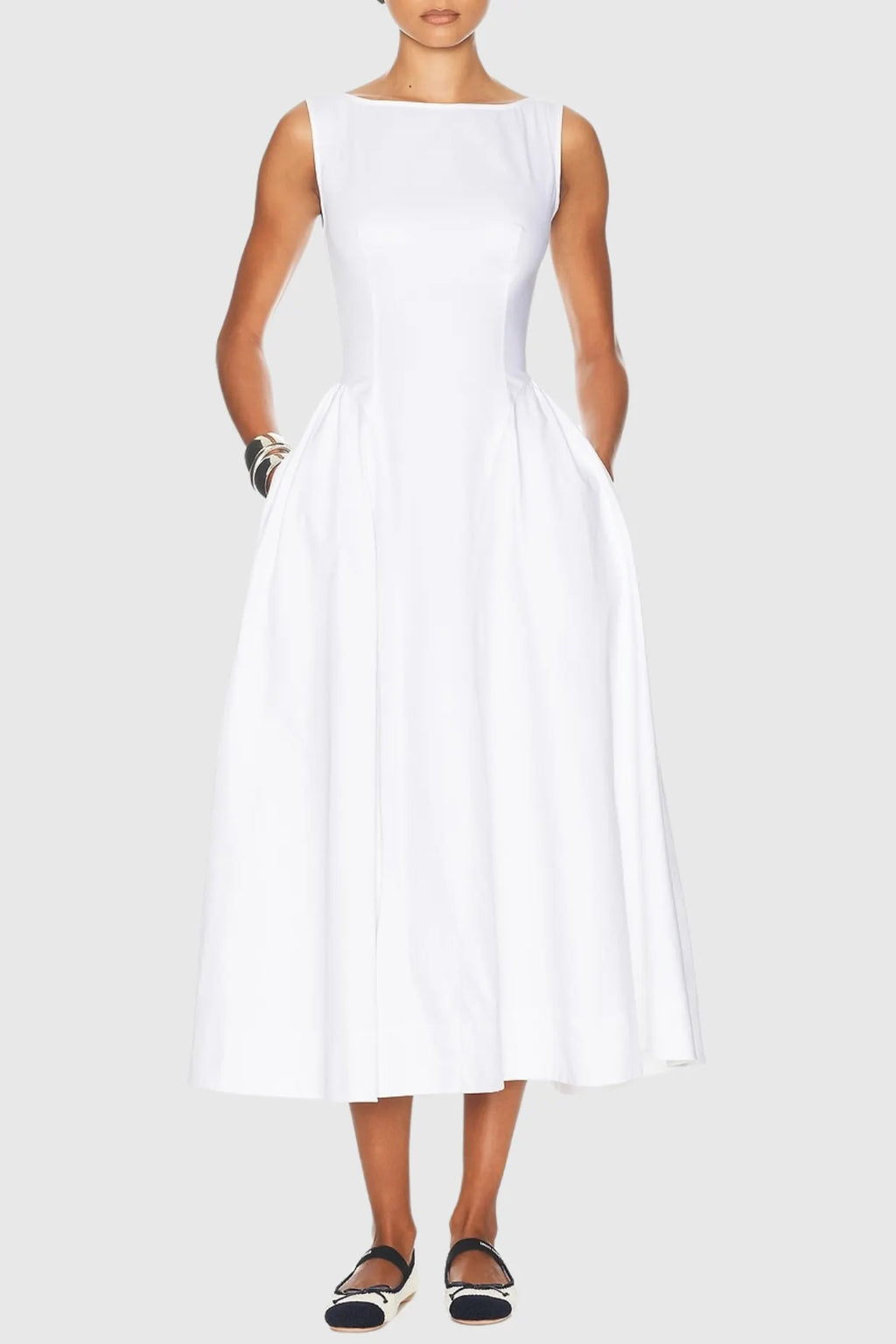 Tayna Ruched Backless Midi Dress - White Flowering Girl