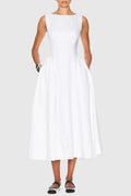 Tayna Ruched Backless Midi Dress - White Flowering Girl