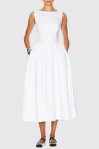 Tayna Ruched Backless Midi Dress - White Flowering Girl