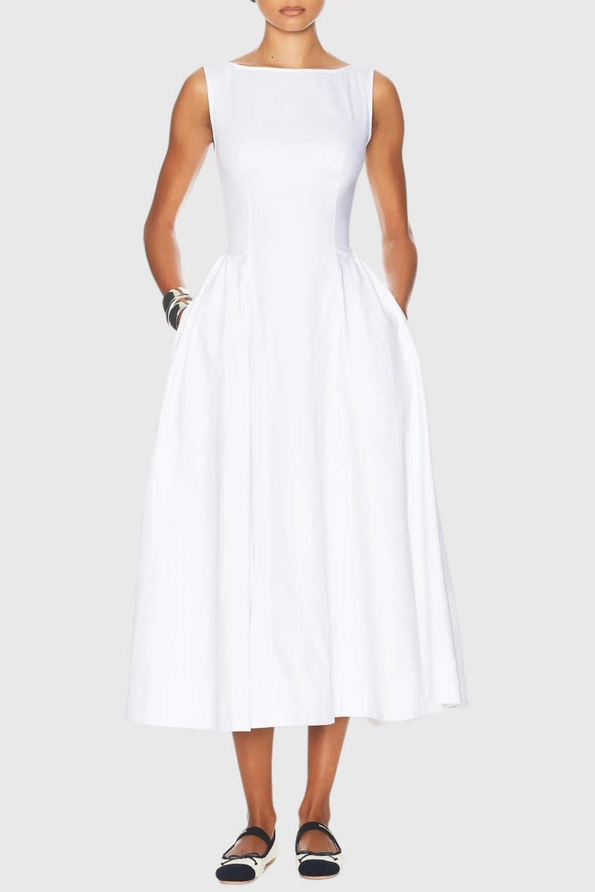 Tayna Ruched Backless Midi Dress - White Flowering Girl