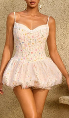 Myravion Spaghetti Floral Bubble Mini Dress Flowering Girl