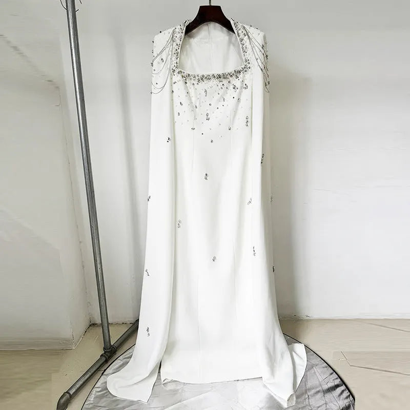 Red Nail Bead Chain Shawl Sleeves Floor-Length Dress Flowering Girl